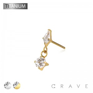 IMPLANT GRADE TITANIUM THREADLESS PUSH IN ROUND CZ DANGLE MARQUISE TOP PART
